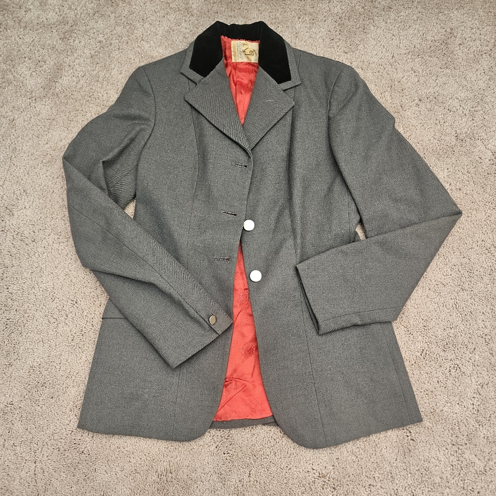 Pytchley Blue Yellow Riding equestrian show jacket Womens XS/S EUC England Horse